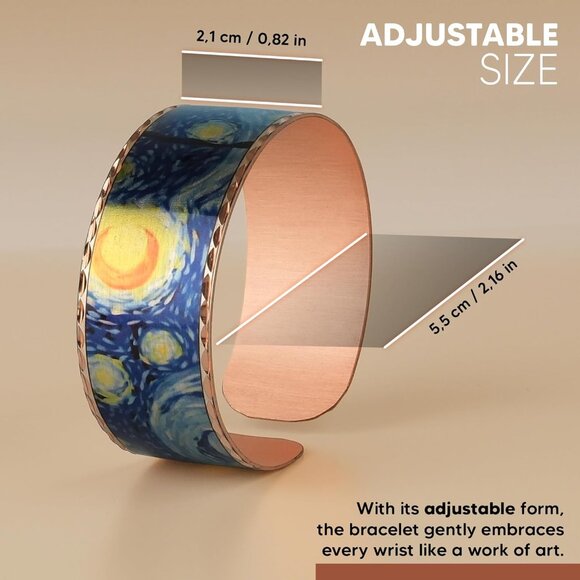 Handcrafted Copper Bracelet with Starry Night Engraving - Artful Cuff for All - Picture 4 of 6